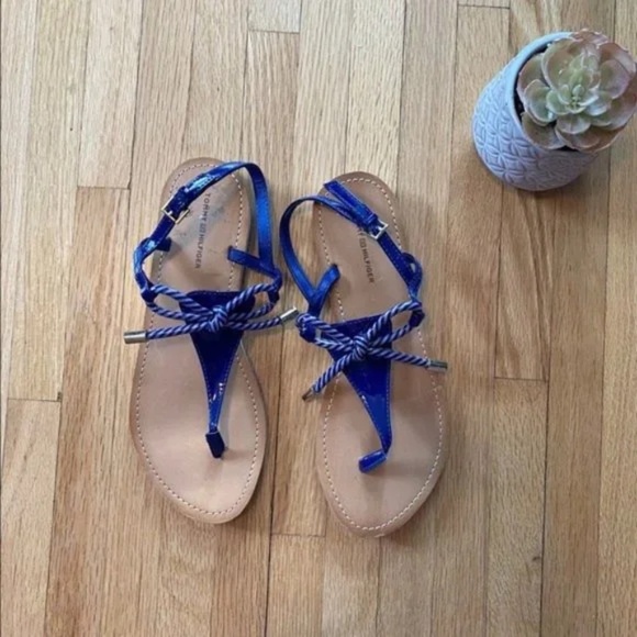 Tommy Hilfiger TW Silmaly Thong Style Patent Leather Strap Blue Sandals Size 7 - Picture 8 of 8